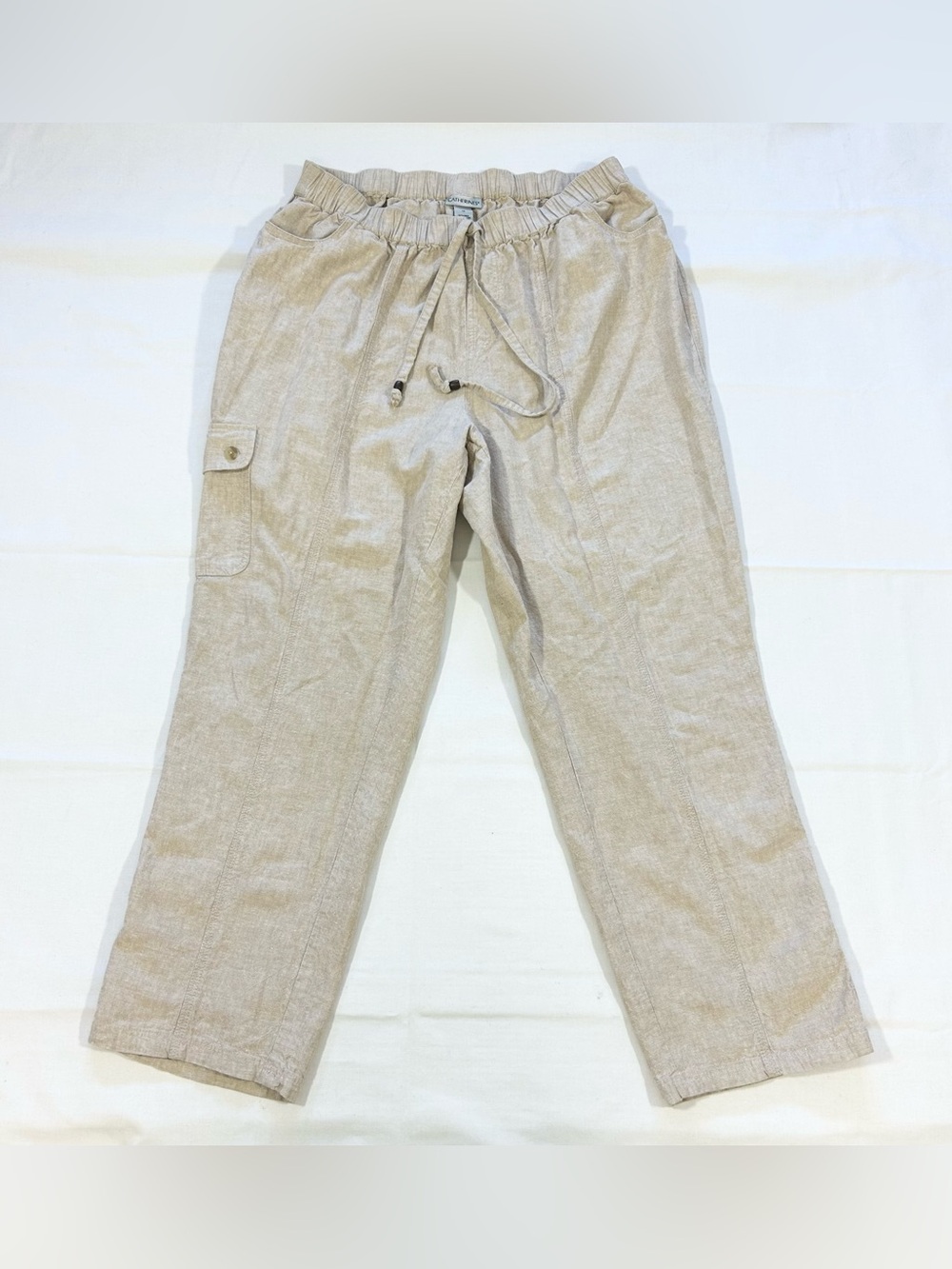 Catherines Pants Womens 1X Linen Blend Cargo Summer Boho Lagenlook Cottagecore